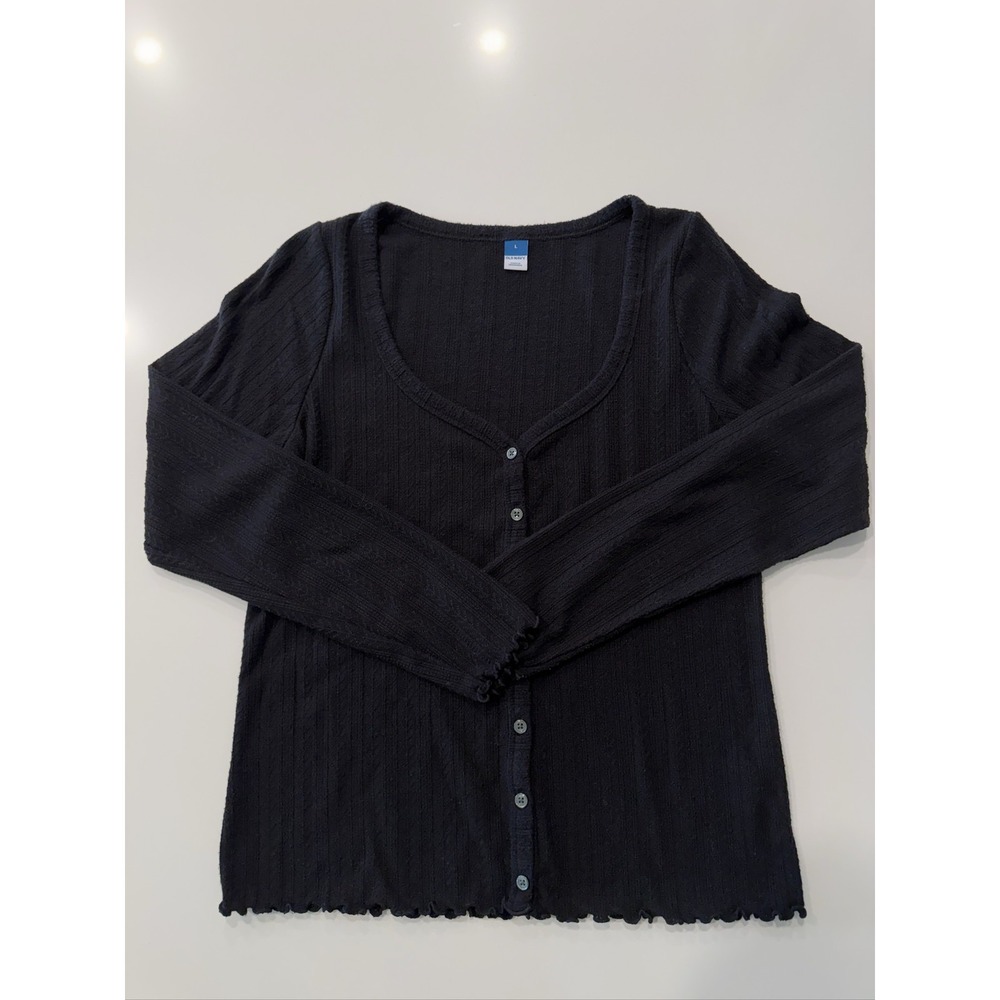 Old Navy Ribbed Long Sleeve Button Front Cardigan Womens L Black Jack